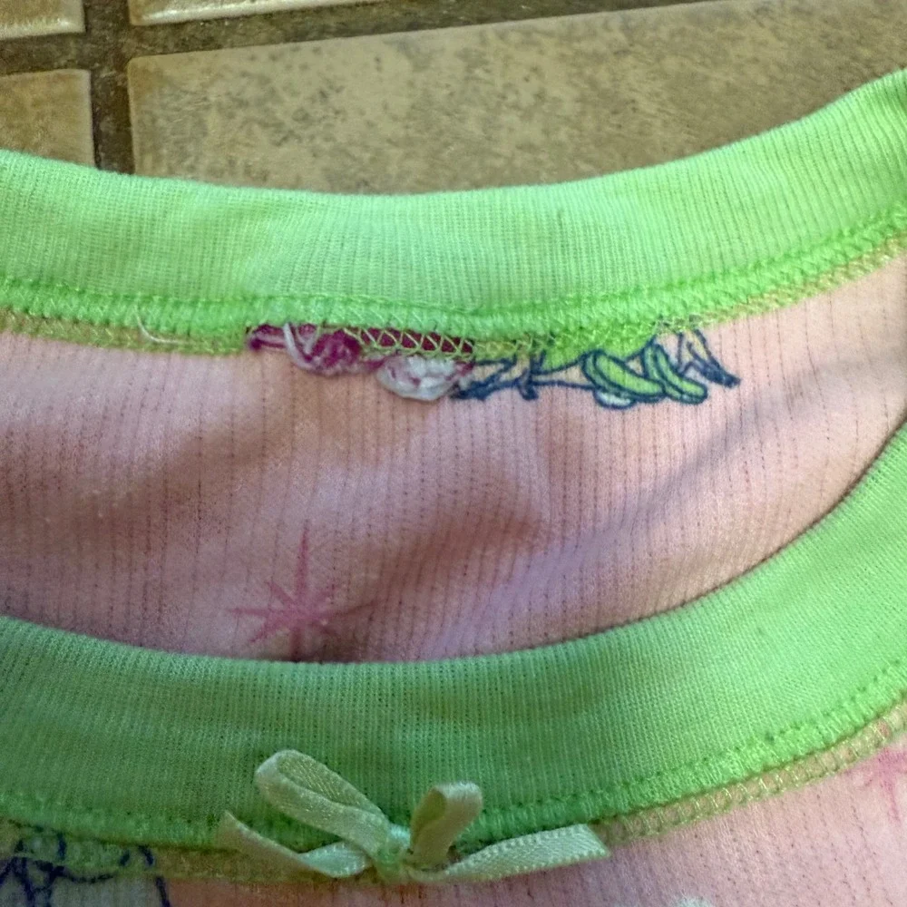 Disney Large Pink Green‎ Long Sleeve Tinkerbell Pajama Set Sleepwear Loungewear